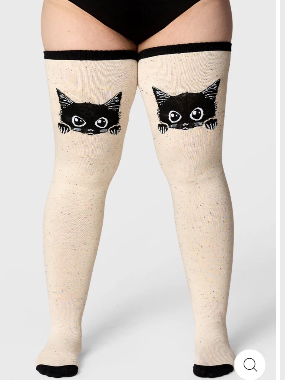Thunda Thighs Peeking Cat Thigh-High Socks - Cream